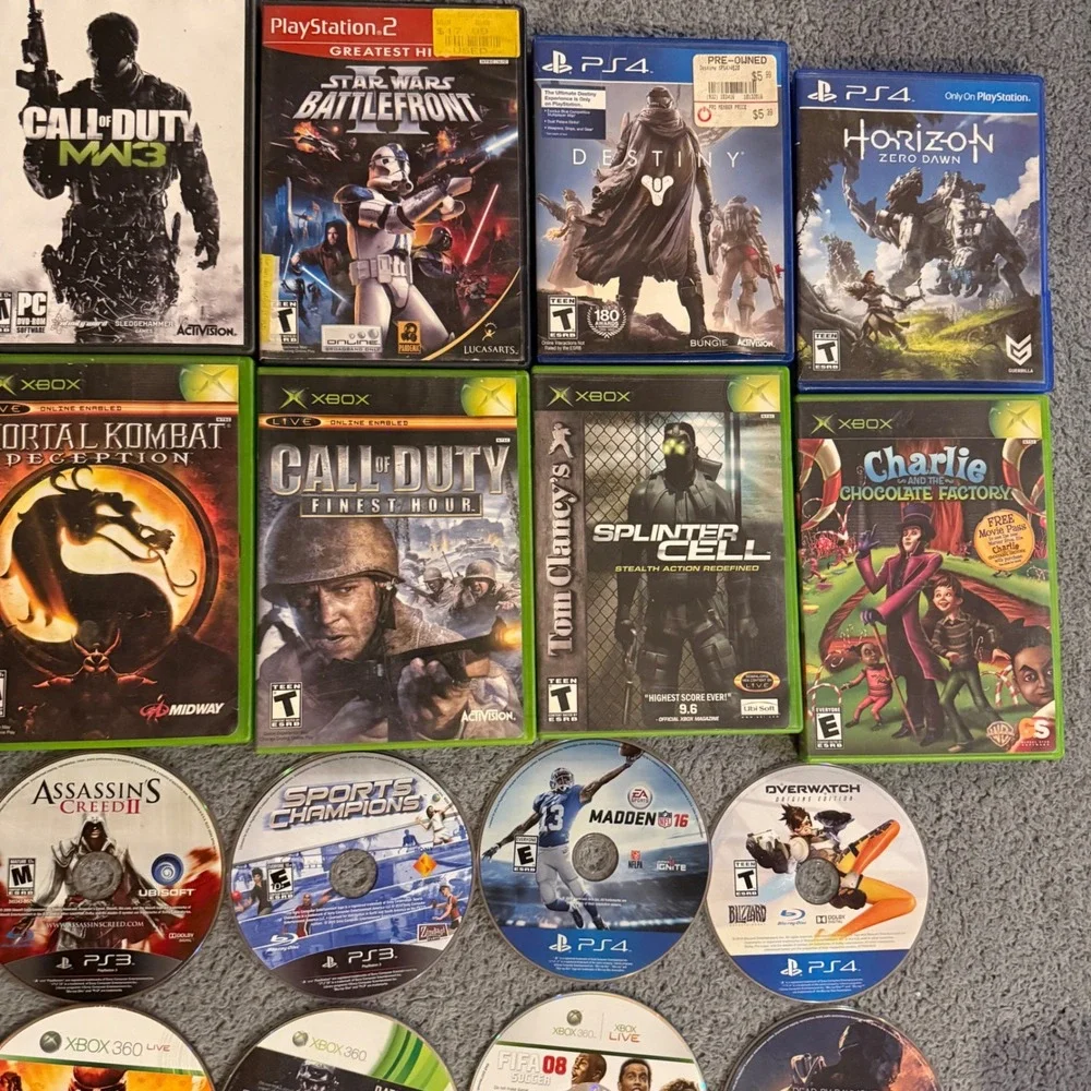 Video Game Lot PS4 PS3 Xbox 360 Original Xbox PC + FREE Blu-Ray DVDs